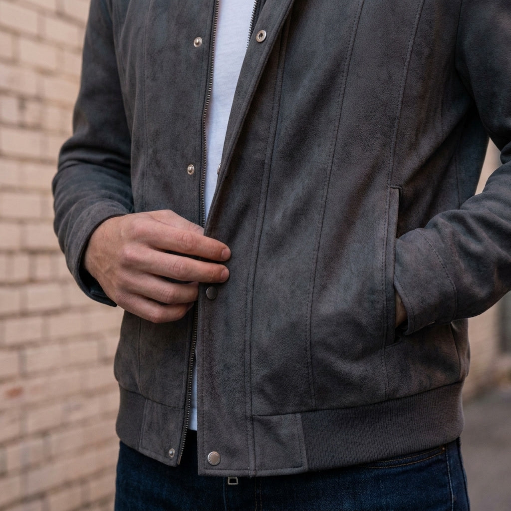 Herren Bomberjacke Zip-Front mit Rippkragen und Rippbündchen