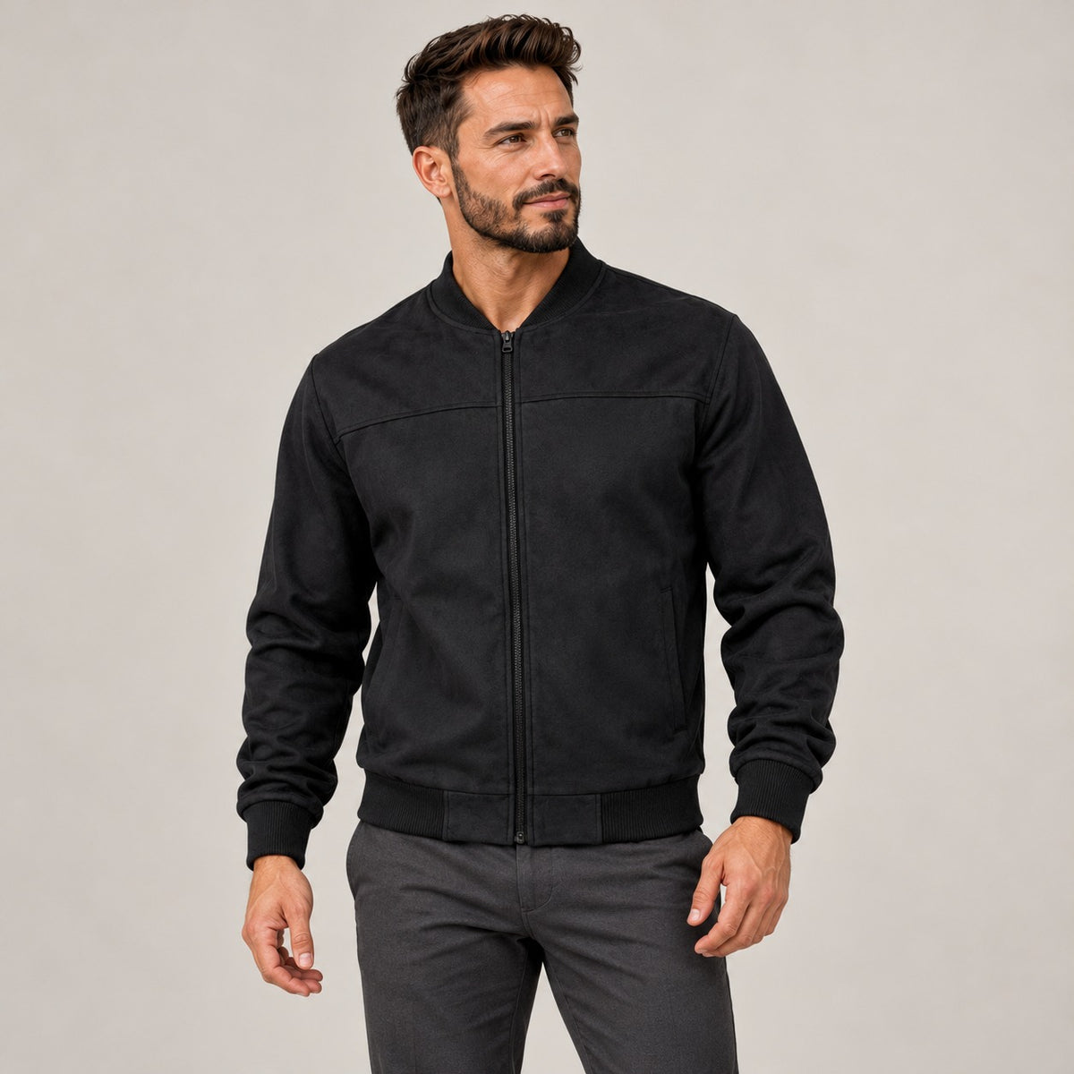 Herren Bomberjacke Zipverschluss Slim Fit Rippkragen und Bündchen