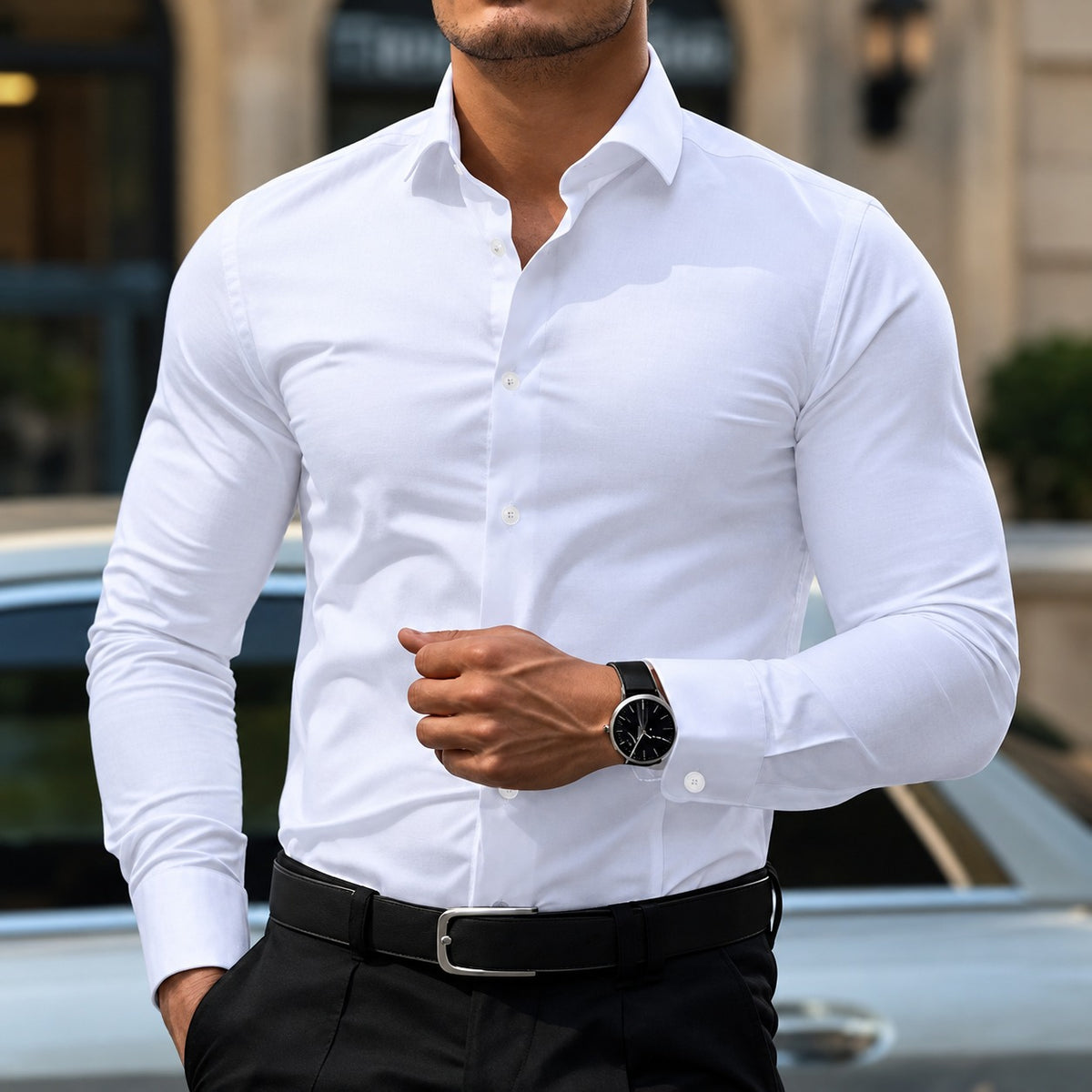 Herren Business-Hemd - Langarm, Knopfleiste, Slim Fit