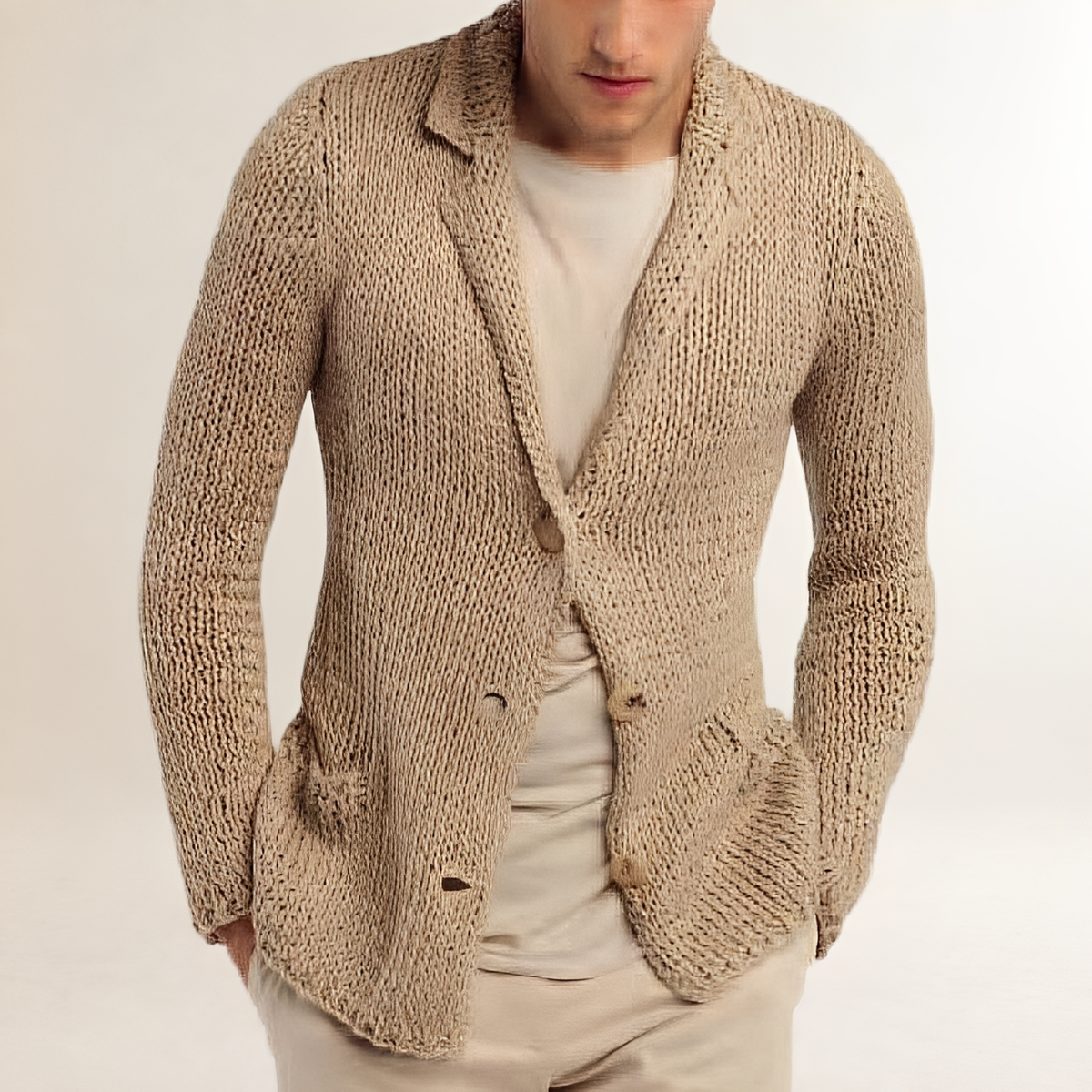 Herren Cardigan Blazer-Stil mit Reverskragen und Pattentaschen - Regulärer Schnitt
