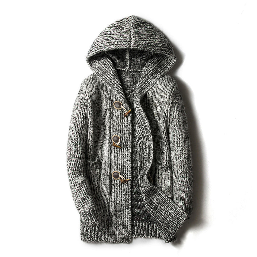 Herren Cardigan mit Kapuze und Knopfleiste - lockerer Schnitt mit seitlichen Eingrifftaschen