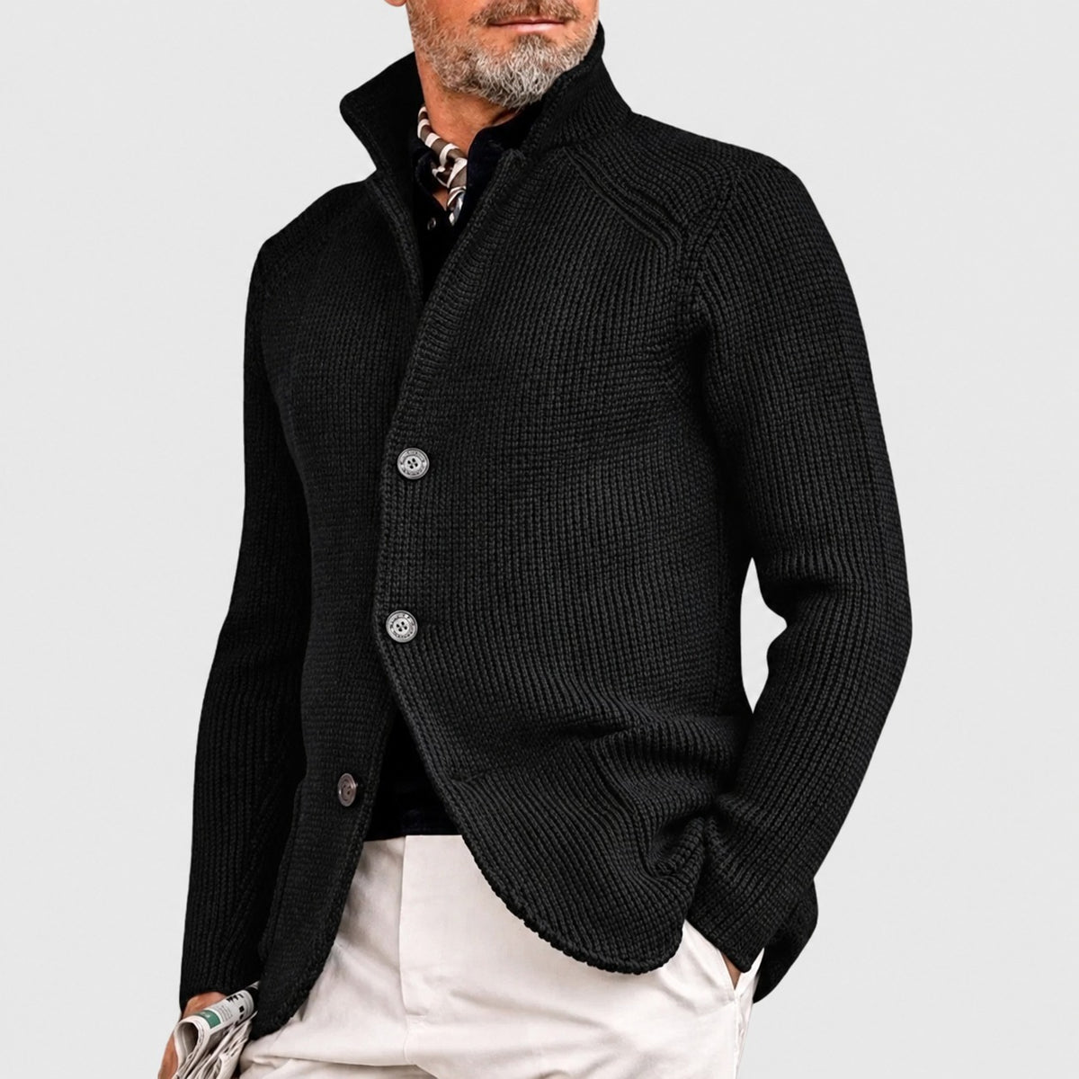 Herren-Cardigan mit Knopfleiste, Shawl-Kragen und regulärem Schnitt