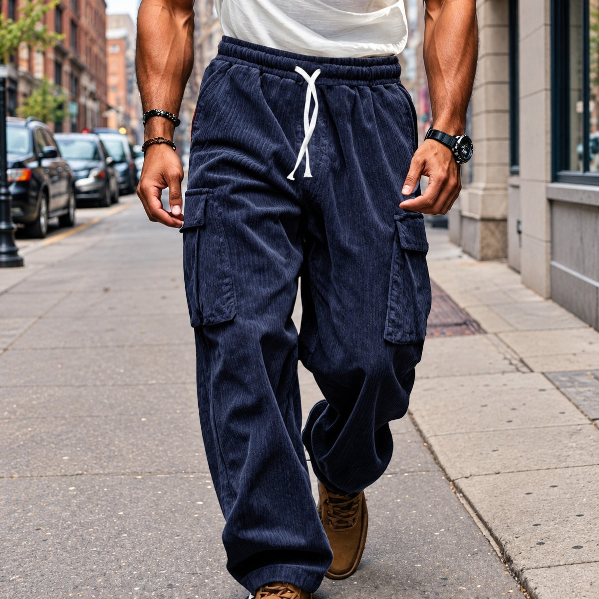 Herren Cargo Hose mit geradem Bein, elastischem Bund und verstellbarem Kordelzug