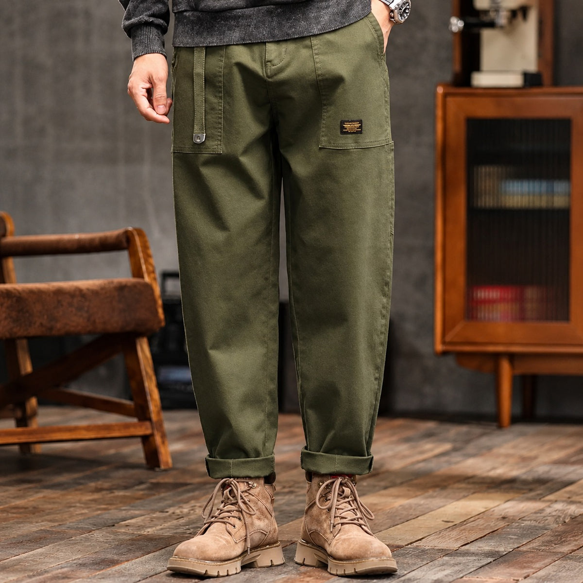 Herren Cargo-Hosen mit Seitentaschen - Relaxed Fit, Gerade Schnitt