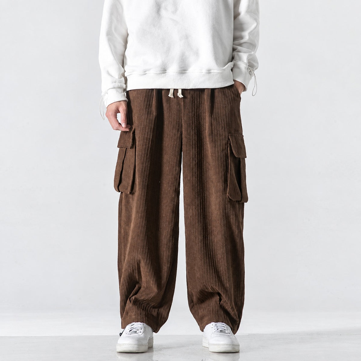 Herren Cargohose mit Lockerem Schnitt Elastischer Bund Seitentaschen