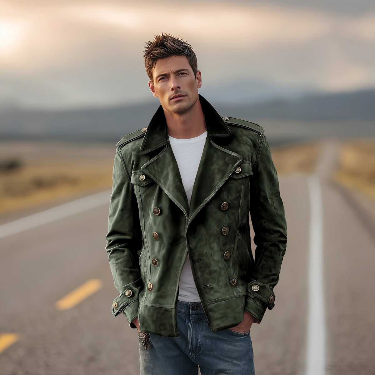 Herren Doppelt geknöpfte Pea Coat Jacke mit Epauletten - Klassischer Schnitt