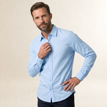 Herren Freizeit-Hemd Langarm mit Knopfleiste und klassischem Kragen