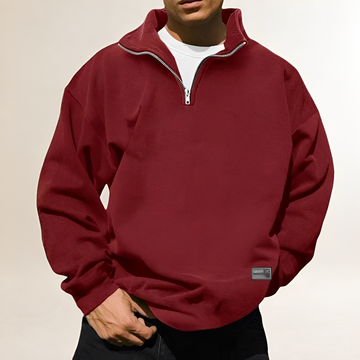 Herren Half-Zip Pullover Sweatshirt mit Stehkragen - Relaxed Fit