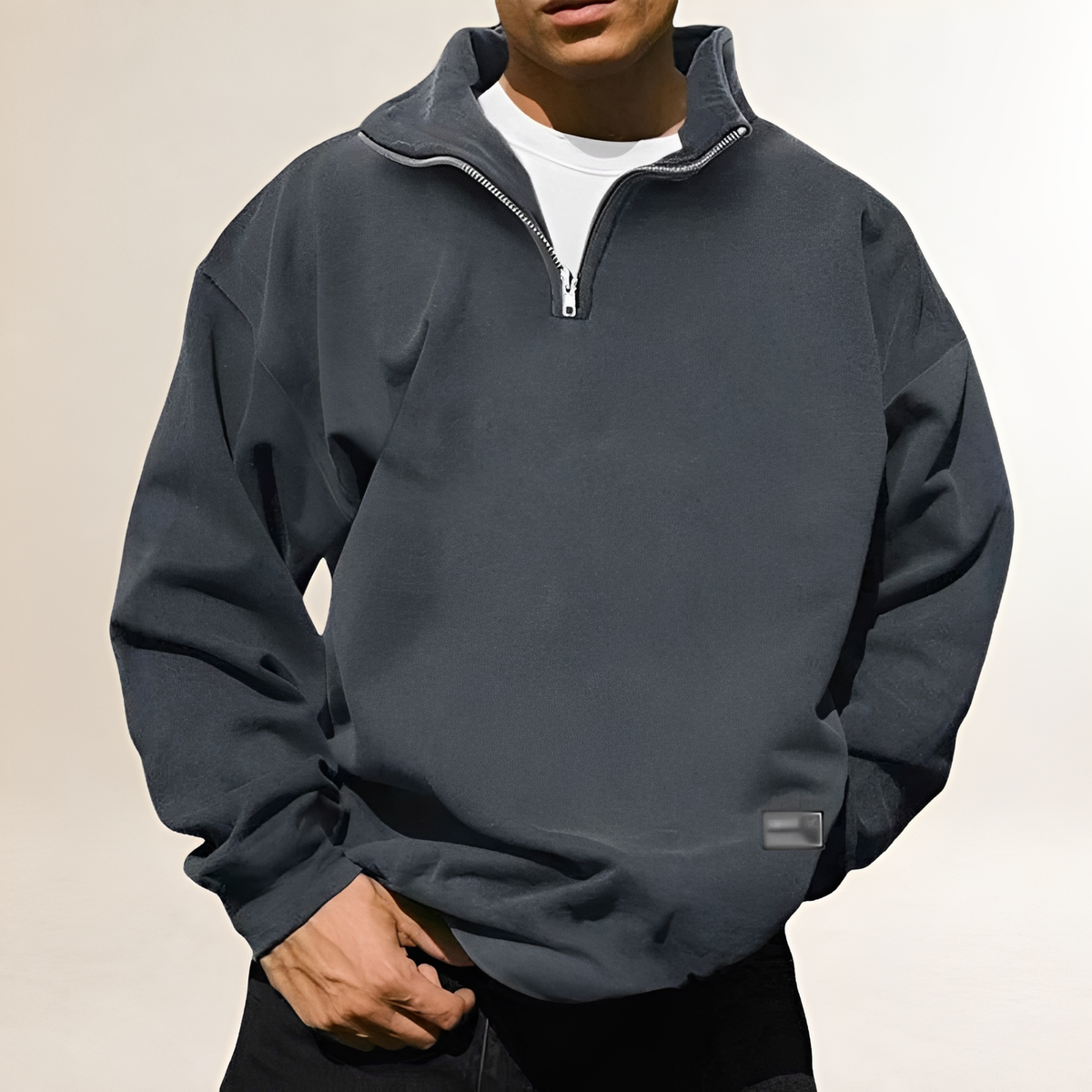 Herren Half-Zip Pullover Sweatshirt mit Stehkragen - Relaxed Fit