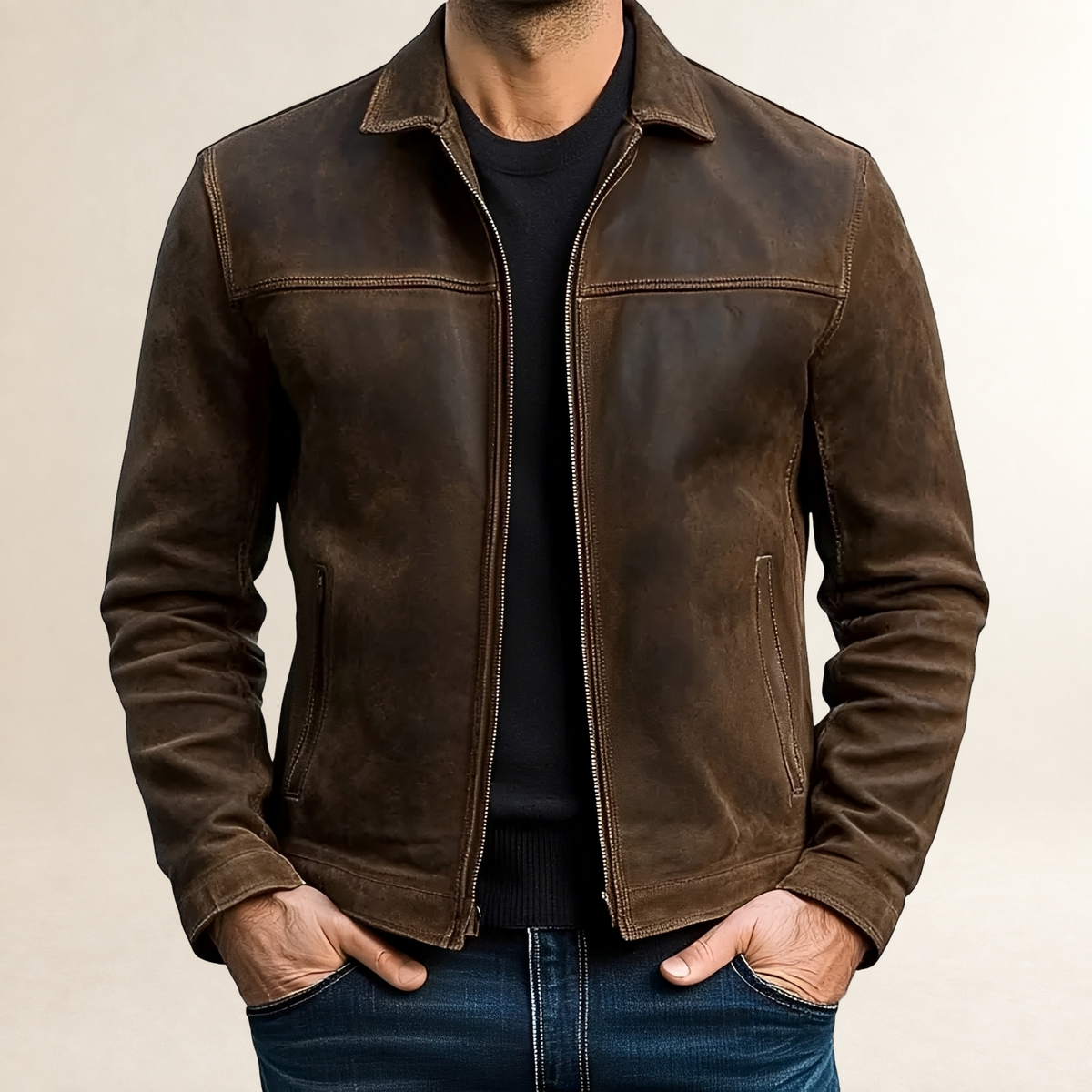 Herren Jacke - Fester Schnitt, Reißverschluss, Kontraststeppung