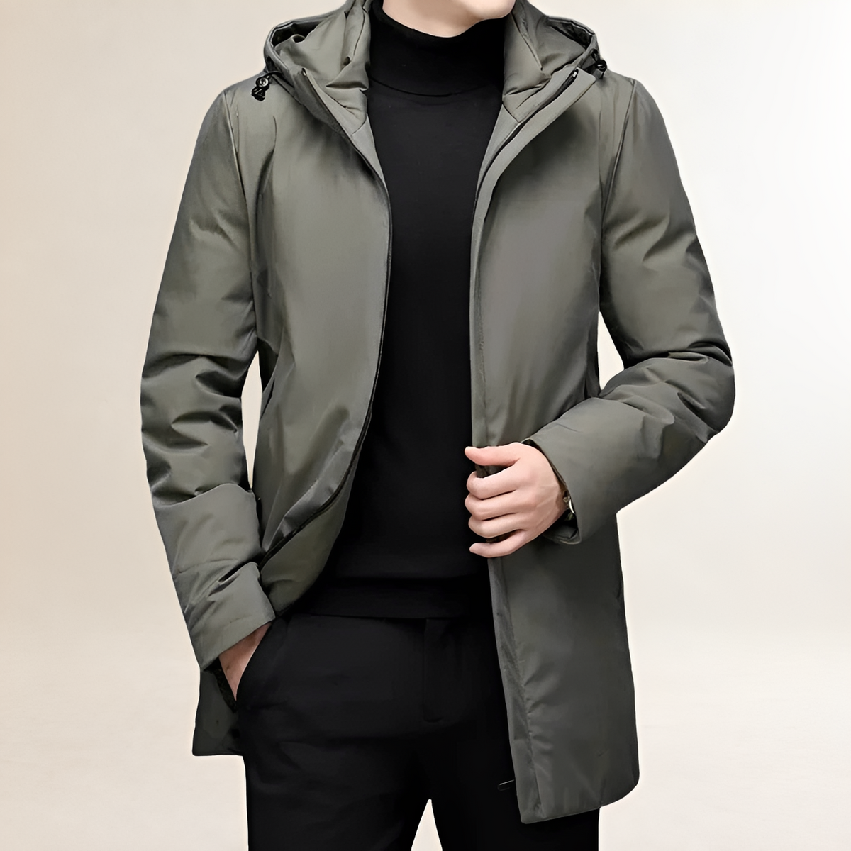 Herren Jacke Kapuzenjacke lang mit Reißverschluss - Regulärer Schnitt