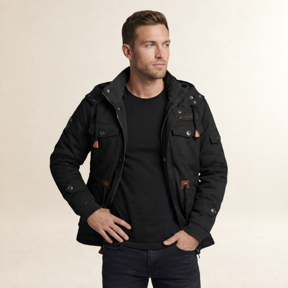Herren Jacke Kapuzenjacke mit Mehreren Taschen - Verstellbarer Sitz, Casual