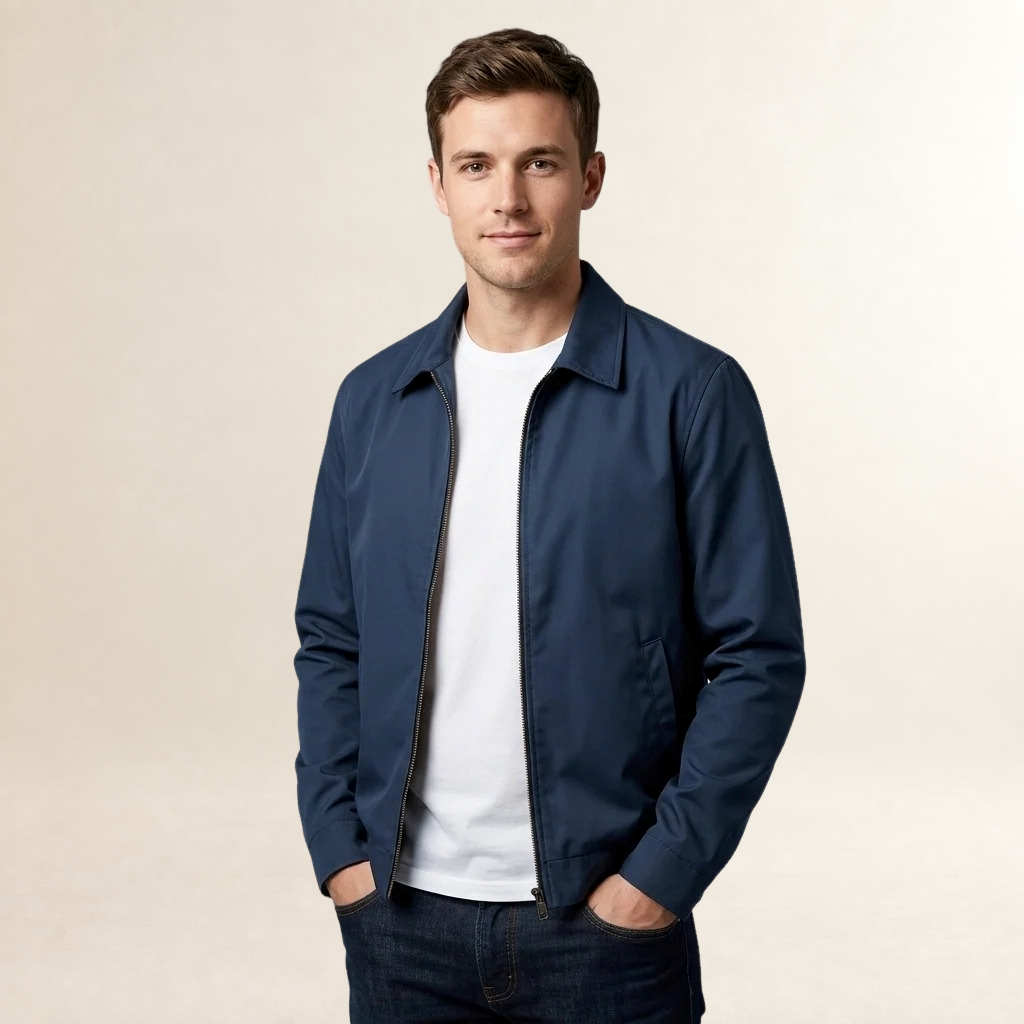 Herren Jacke mit Stehkragen und Vollreißverschluss - gefüttert, schmaler Schnitt
