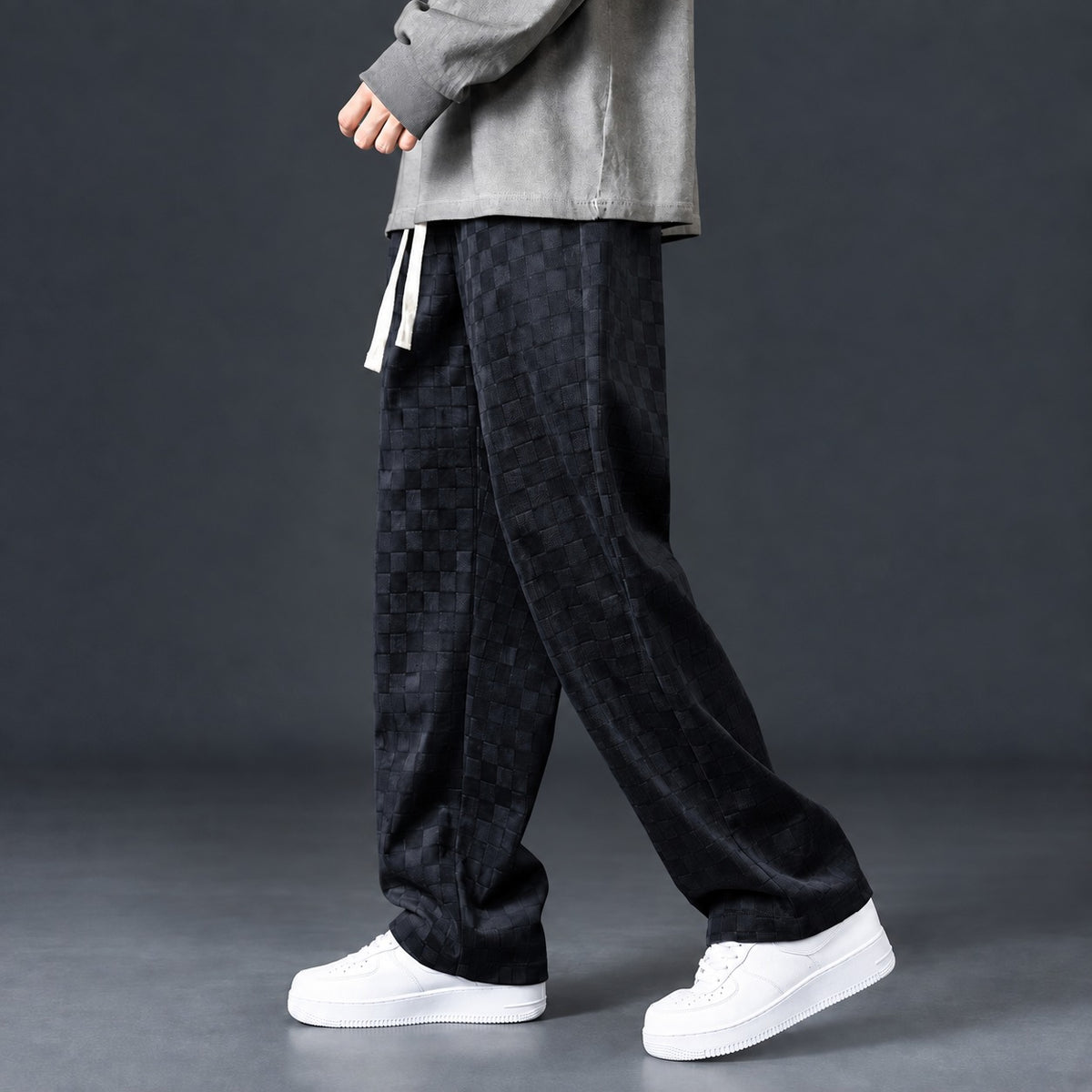 Herren Jogginghose mit Karo-Muster Elastischer Bund Locker Sitz
