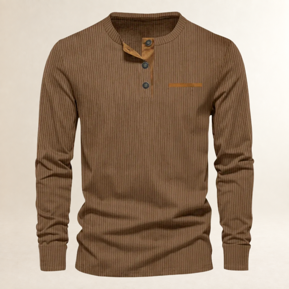 Herren Langarm-Henley-Shirt mit geripptem Muster, Knopfleiste und tailliertem Schnitt