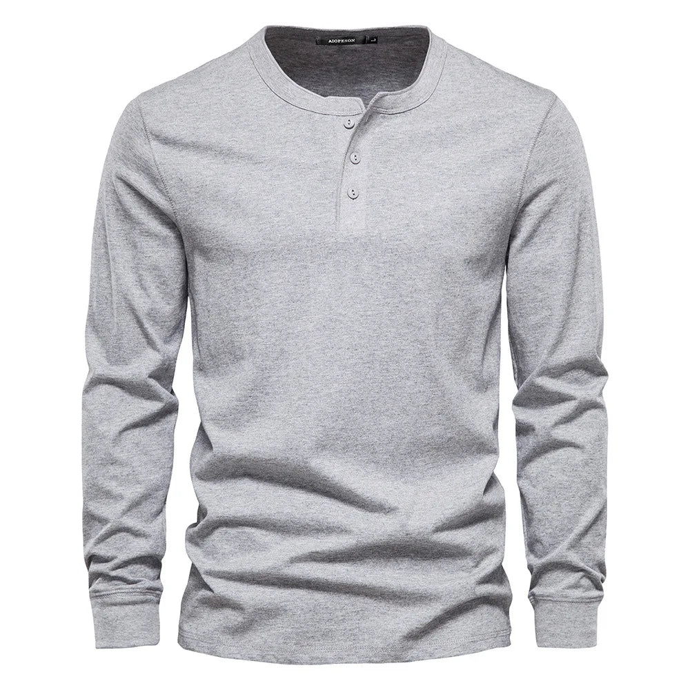 Herren Langarm Henley T-Shirt mit Knopfleiste und regulärem Schnitt