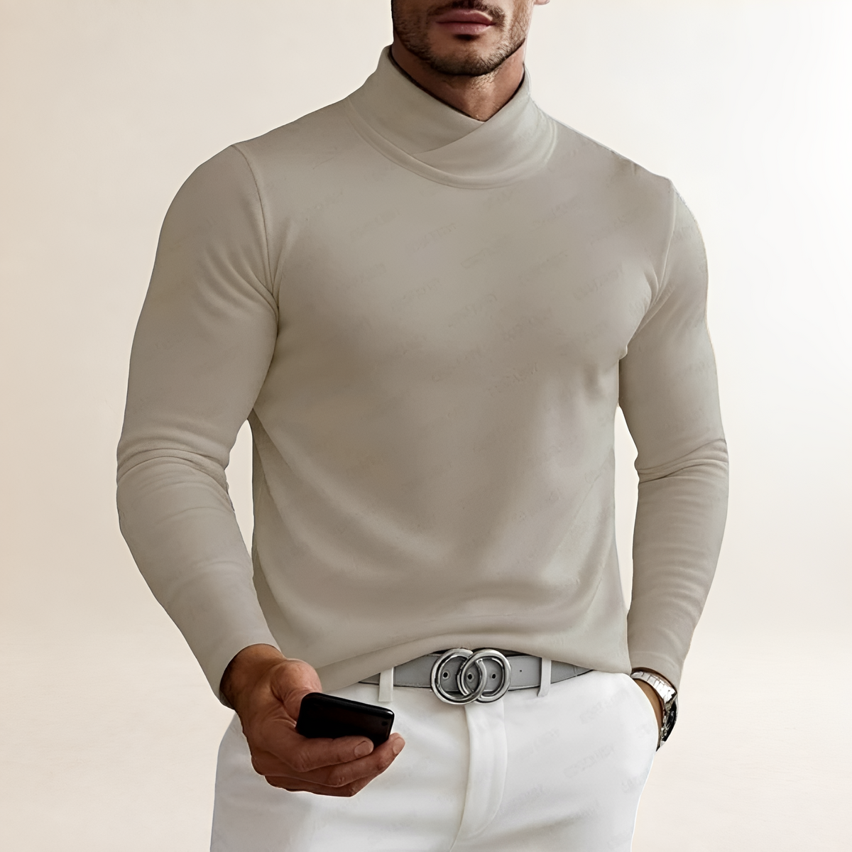 Herren Langarm-Turtleneck-Shirt - Kreuzhals-Design, Enger Schnitt