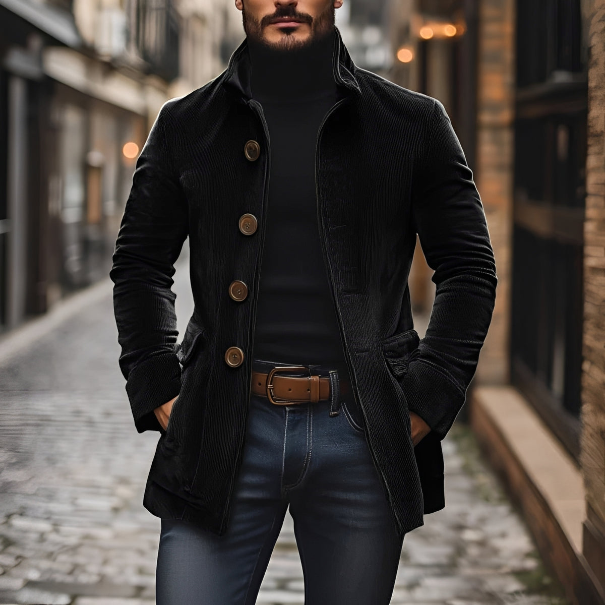 Herren Modejacke Peacoat Slim Fit mit Stehkragen und Knopfverschluss