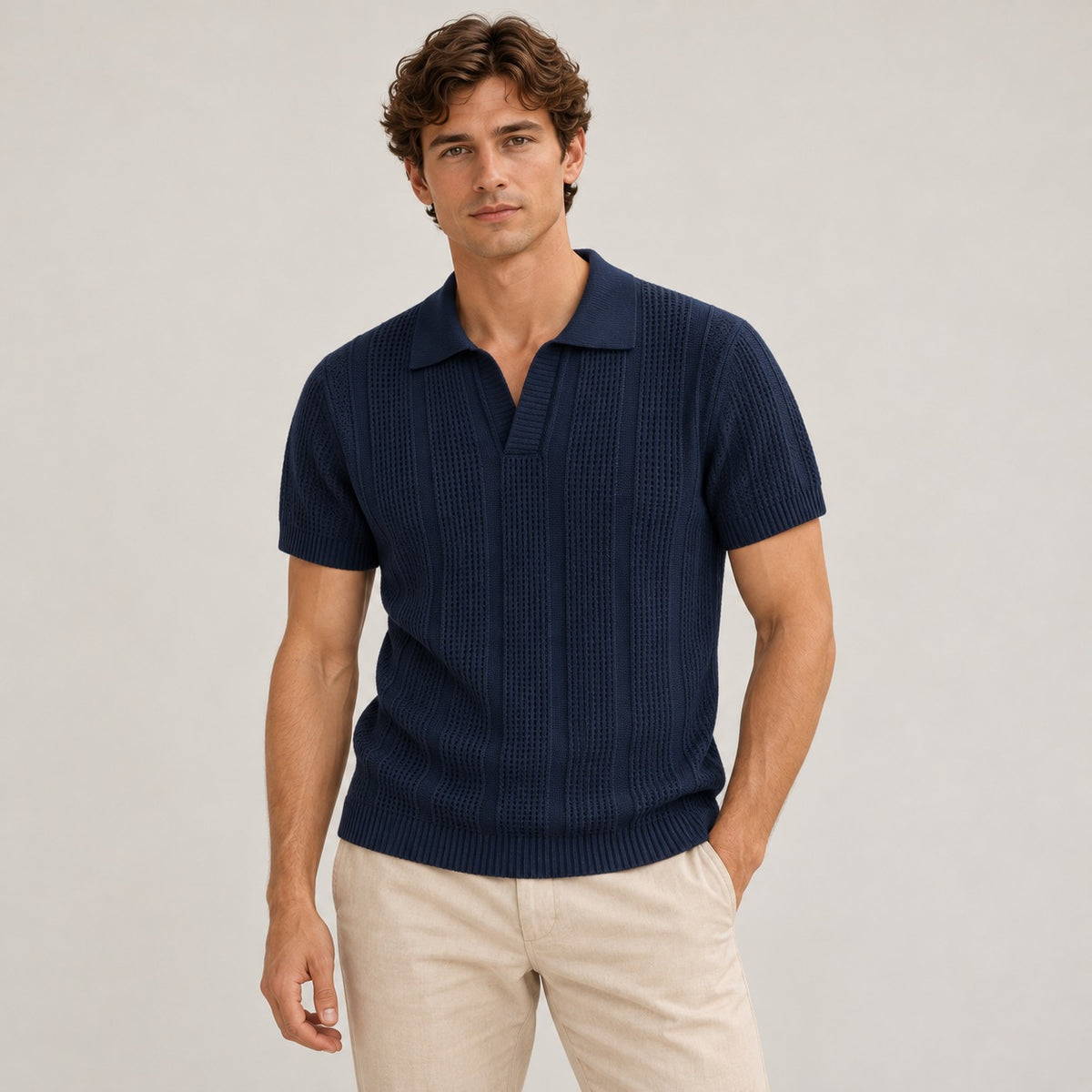 Herren Polo-Shirt Kurzarm Texturiertes Design Klassischer Kragen