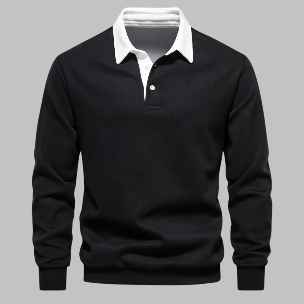 Herren Polokragen Pullover - Langarm, Knopfleiste, Relaxed Fit