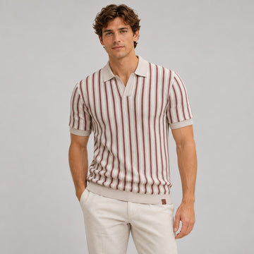 Herren Poloshirt Kurzarm V-Ausschnitt Streifenmuster