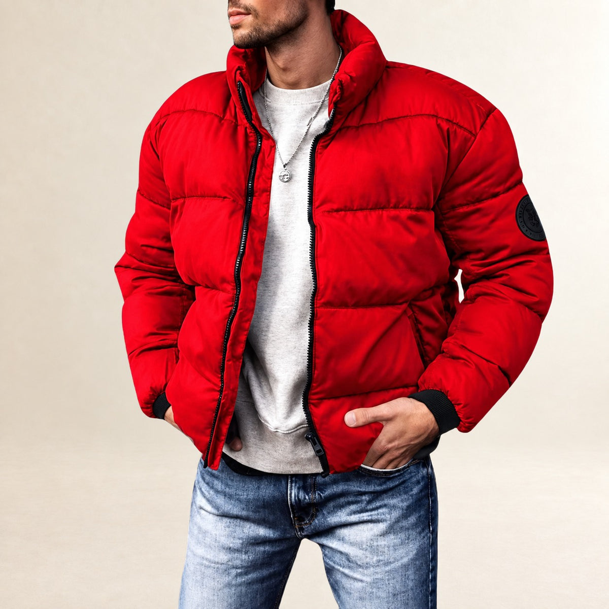 Herren Pufferjacke Modernes Steppdesign mit Stehkragen und bequemer Passform