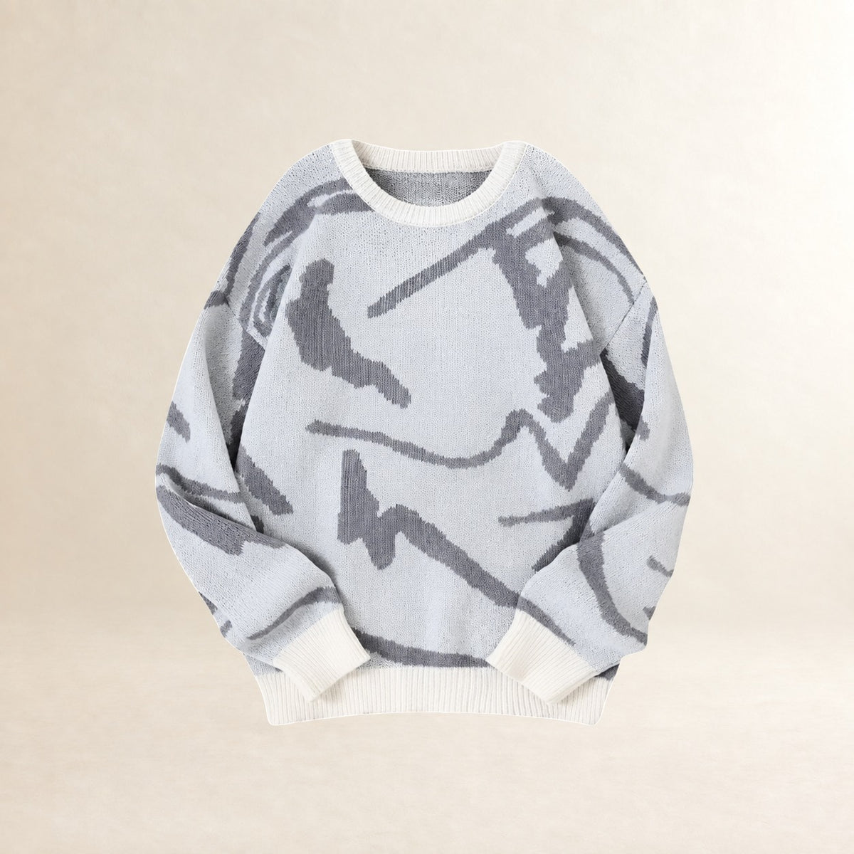 Herren Pullover - Abstract Muster, Rundhalsausschnitt, Rippbündchen, Regular Fit