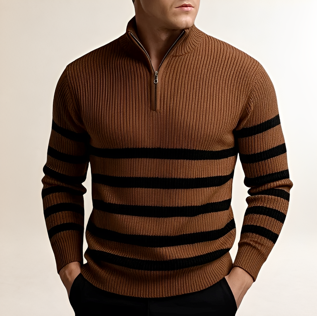 Herren Pullover Half-Zip mit Streifen - bequemer Schnitt