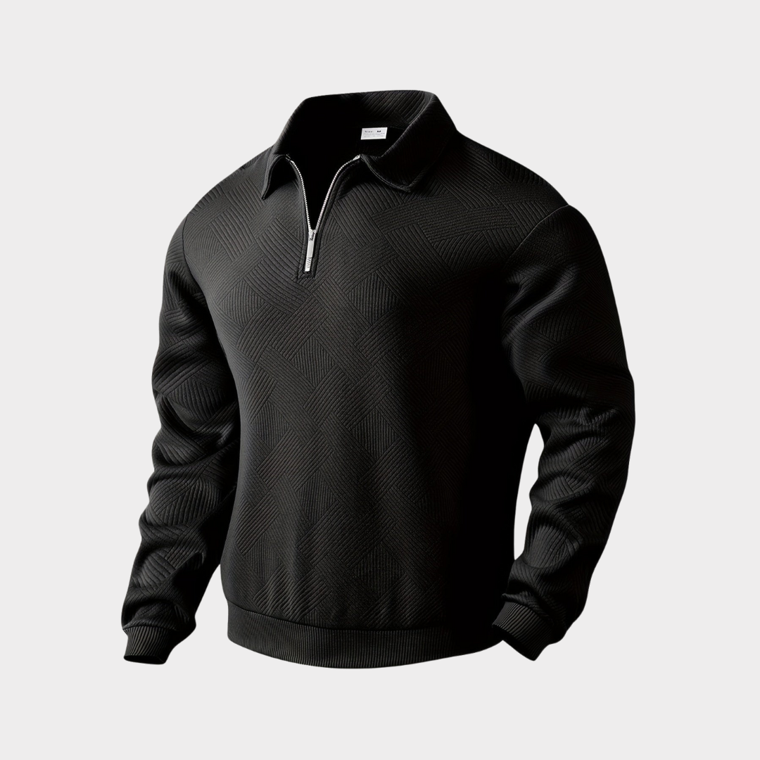 Herren Pullover mit Stehkragen und Reißverschluss - Geometrisches Muster, Relaxed Fit