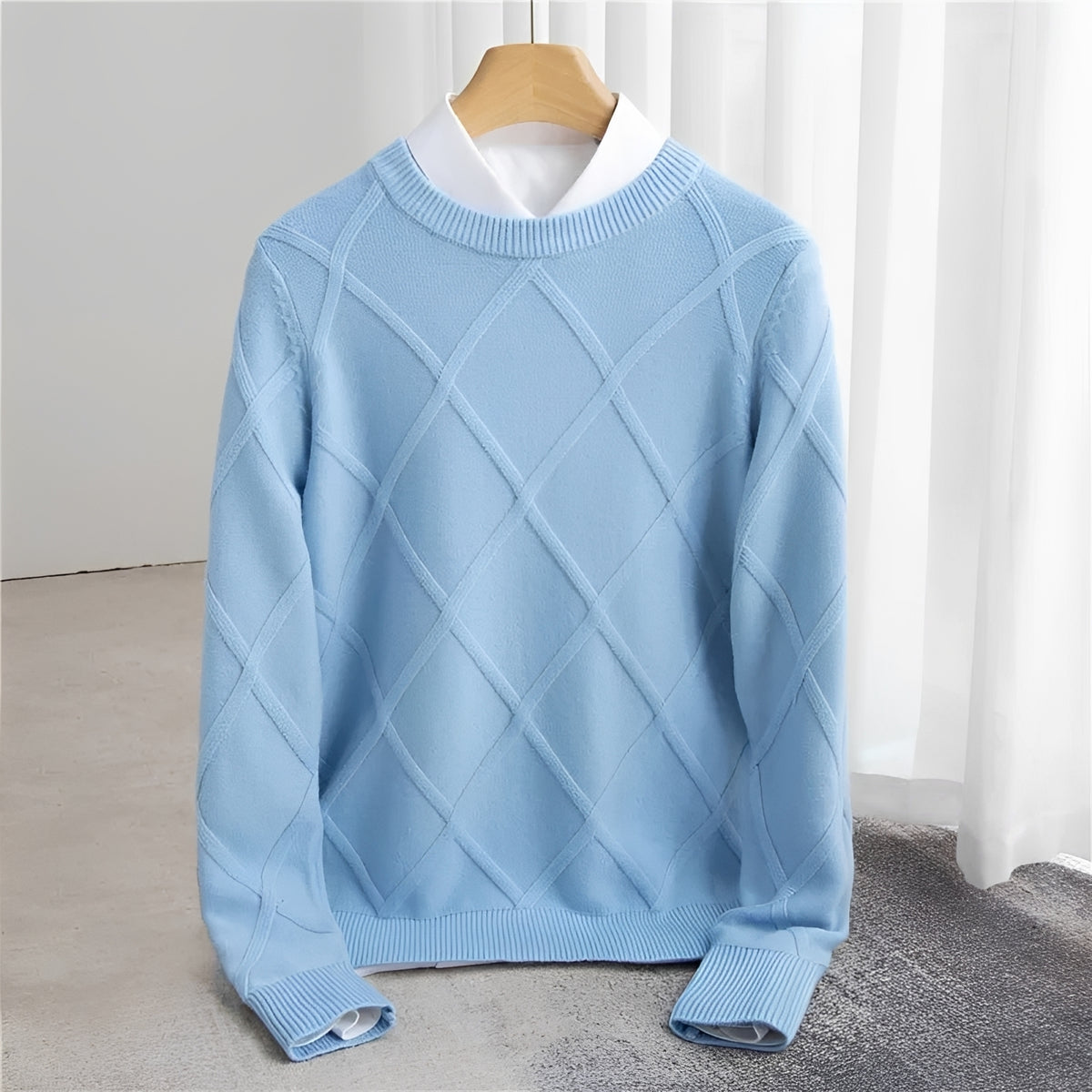Herren Pullover - O-Ausschnitt, Argyle Muster, Rippbündchen, Regular Fit