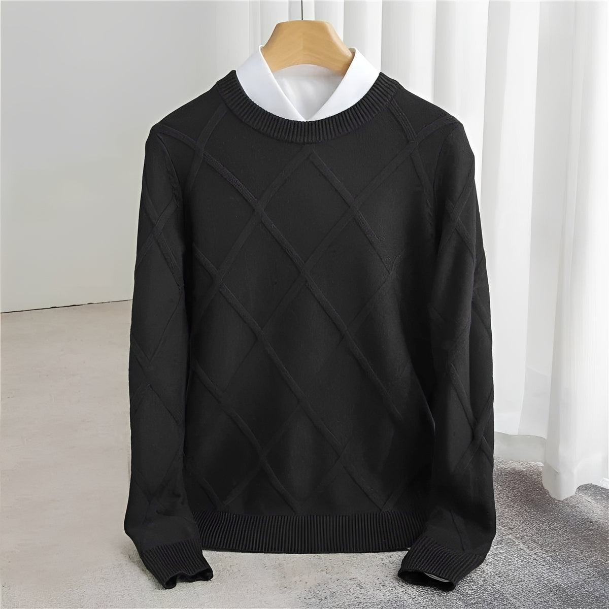 Herren Pullover - O-Ausschnitt, Argyle Muster, Rippbündchen, Regular Fit