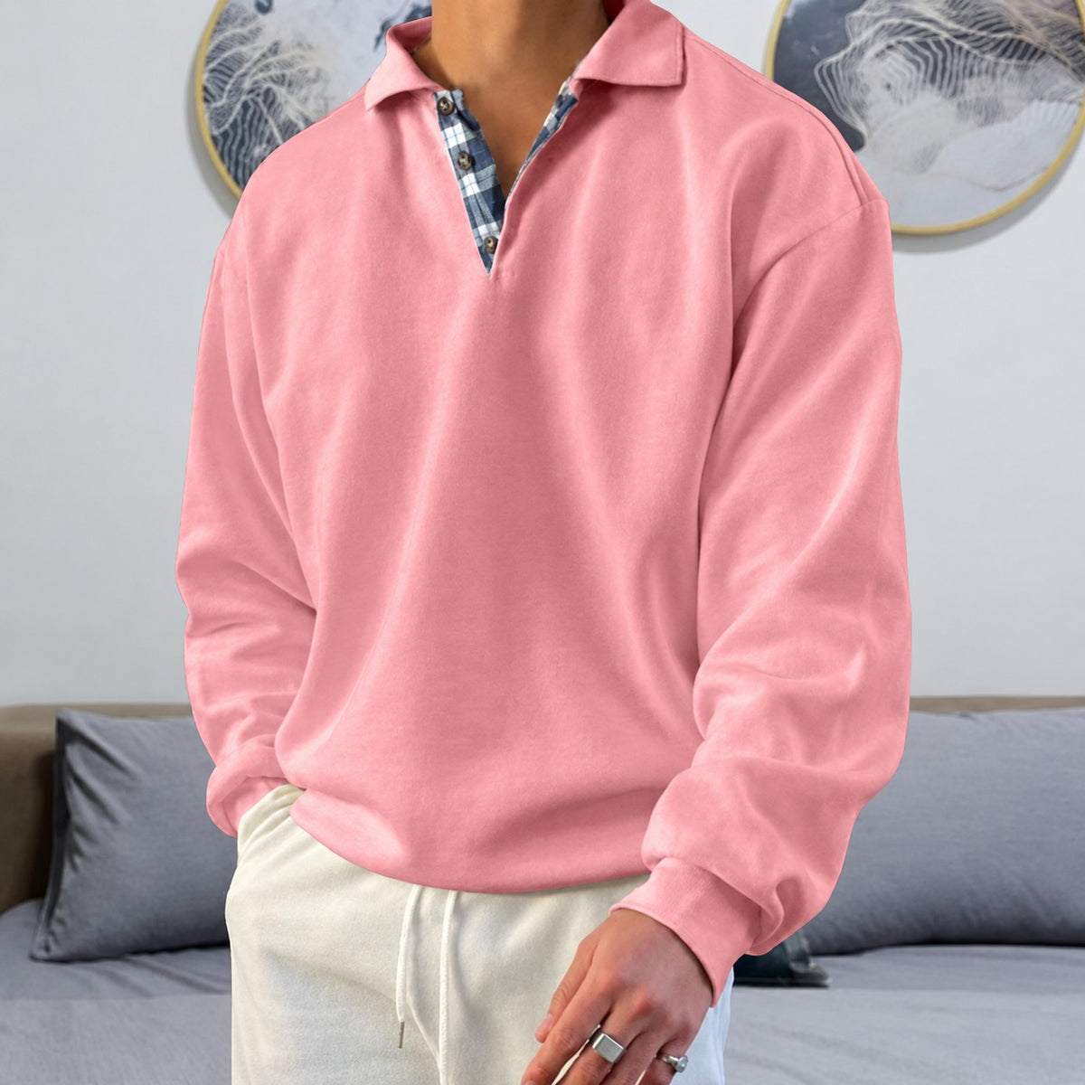 Herren Pullover - V-Ausschnitt mit langen Ärmeln und Kragen