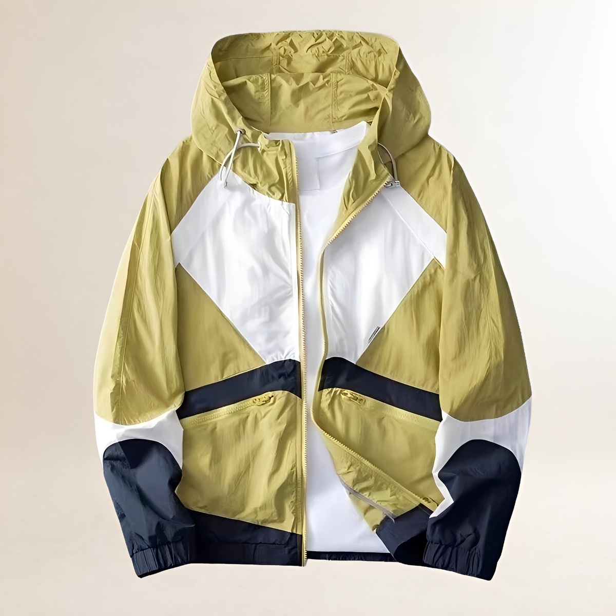 Herren Regenjacke mit Farbblockmuster und verstellbarem Kapuze - Regulärer Schnitt