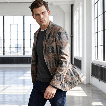 Herren Sakko mit Glen-Check-Muster, lockerer Schnitt, Soft-Shoulder-Design