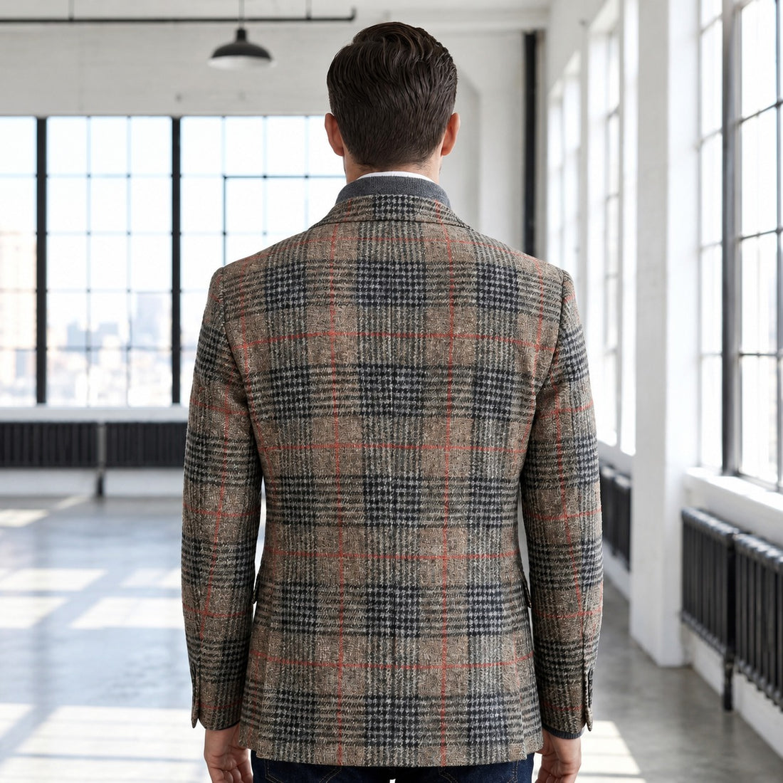 Herren Sakko mit Glen-Check-Muster, lockerer Schnitt, Soft-Shoulder-Design