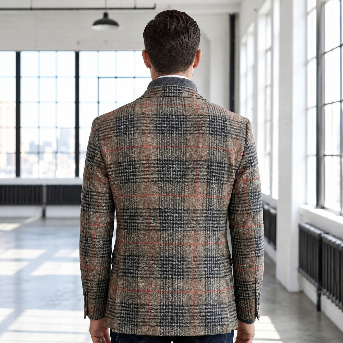 Herren Sakko mit Glen-Check-Muster, lockerer Schnitt, Soft-Shoulder-Design