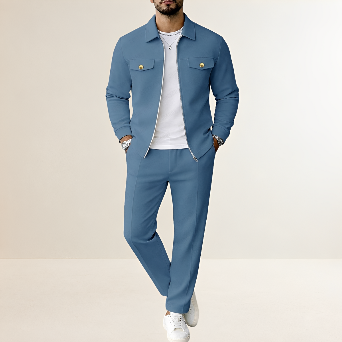 Herren Set mit Jacke mit Reißverschluss, Brusttaschen und elastischer Bundhose