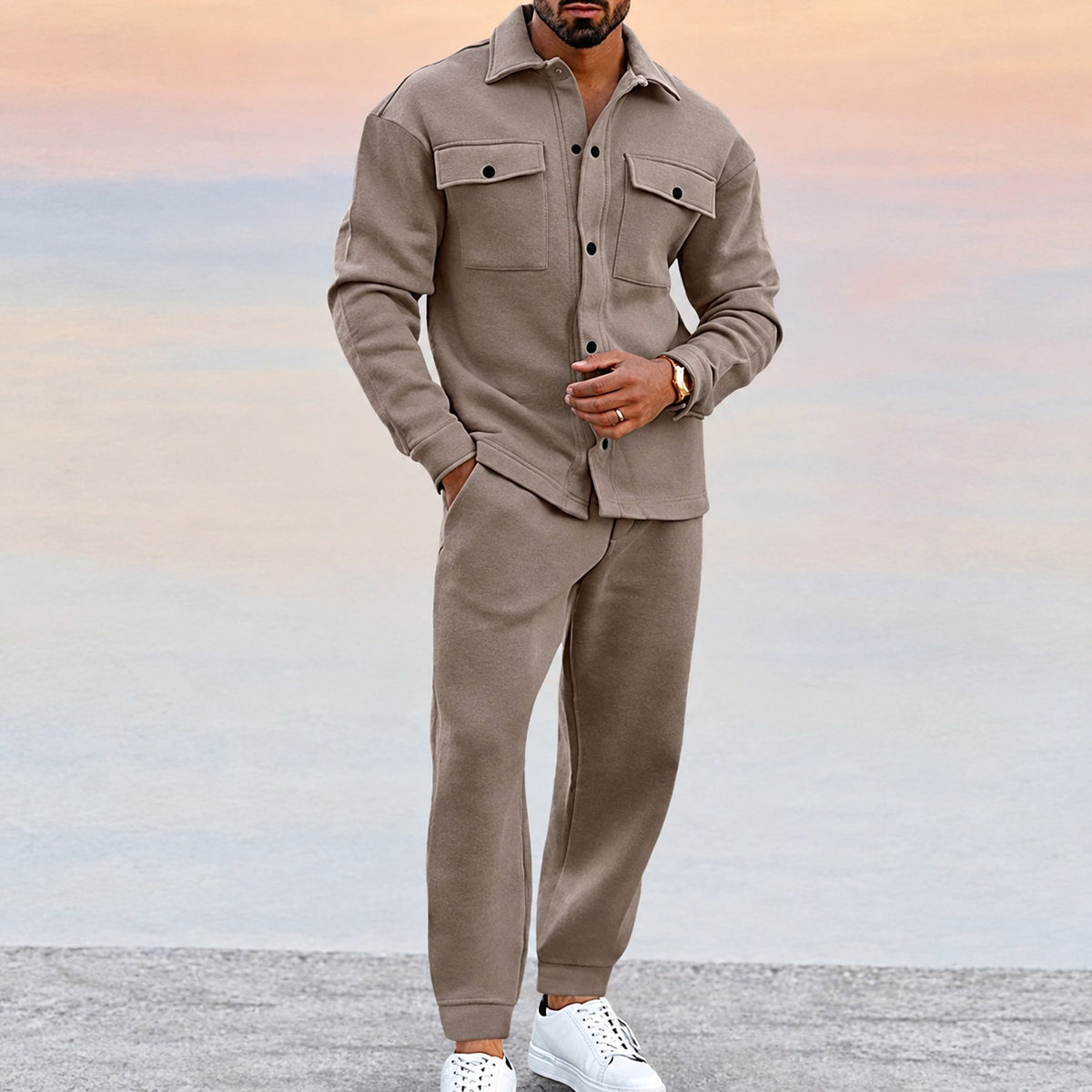 Herren Sport-Set mit Button-Jacke und Jogger - Relaxed Fit, Vielseitig für Freizeit und Sport
