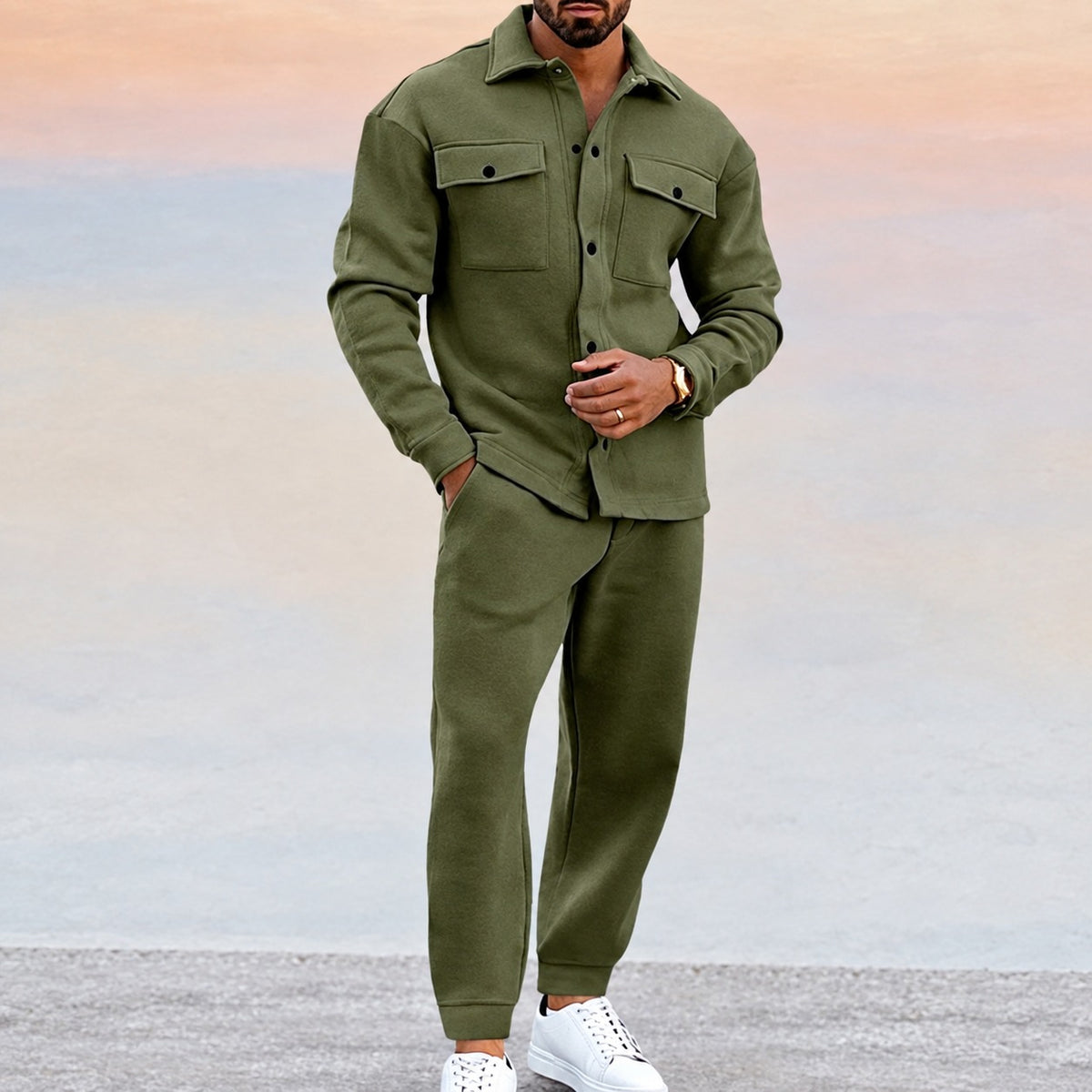 Herren Sport-Set mit Button-Jacke und Jogger - Relaxed Fit, Vielseitig für Freizeit und Sport