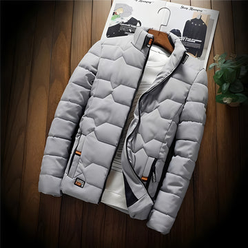 Herren Steppjacke mit geometrischer Steppung, Reißverschlusstaschen und Stehkragen
