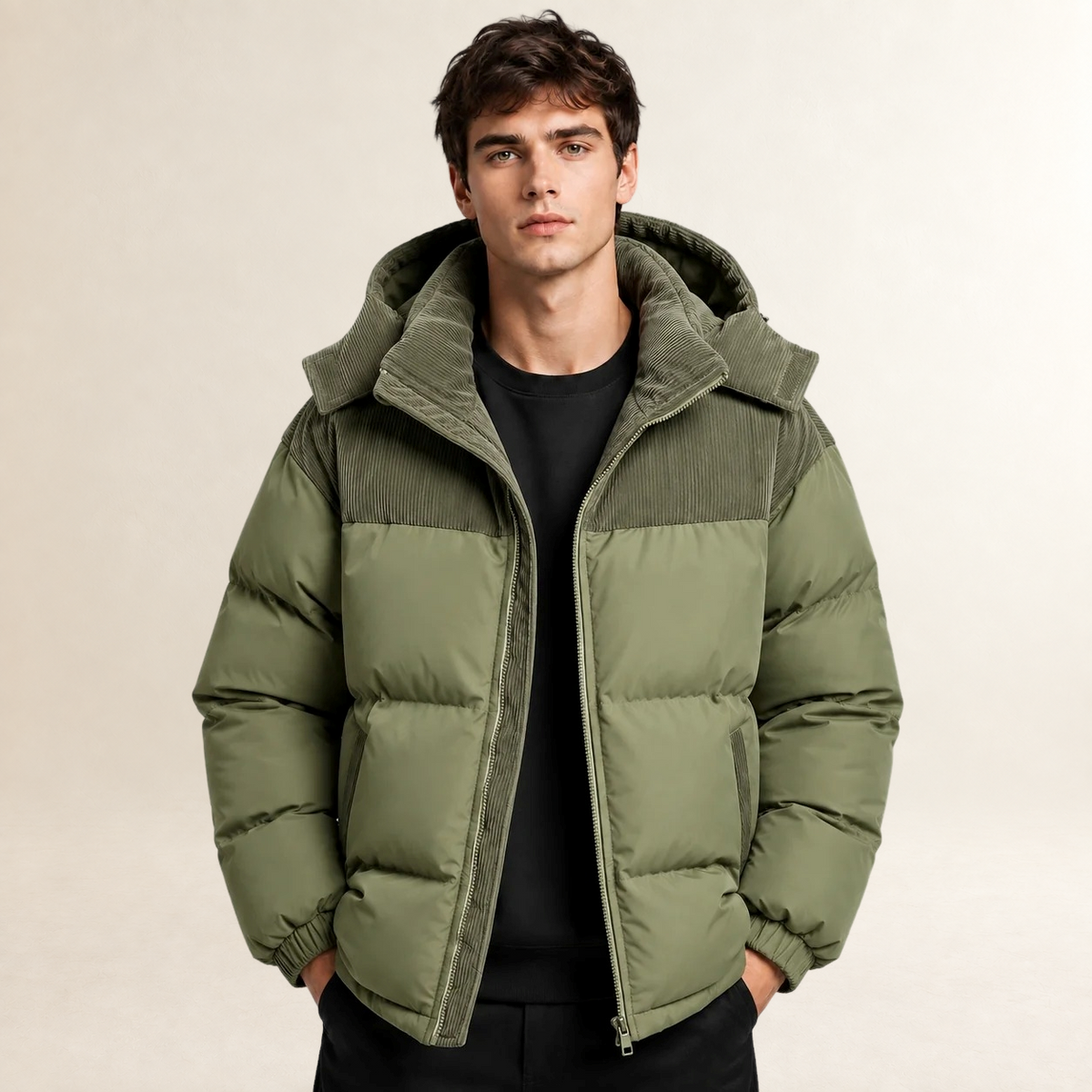 Herren Steppjacke mit Kapuze und Farbblock-Design - Übergröße Schnitt