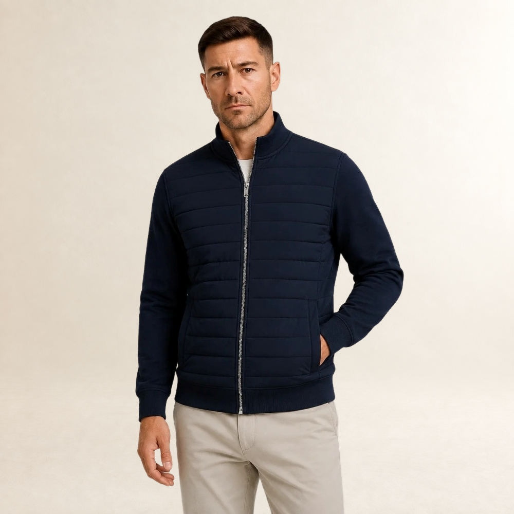 Herren Steppjacke mit Querriegeln und glatten Ärmeln - Stehkragen, Vollreißverschluss