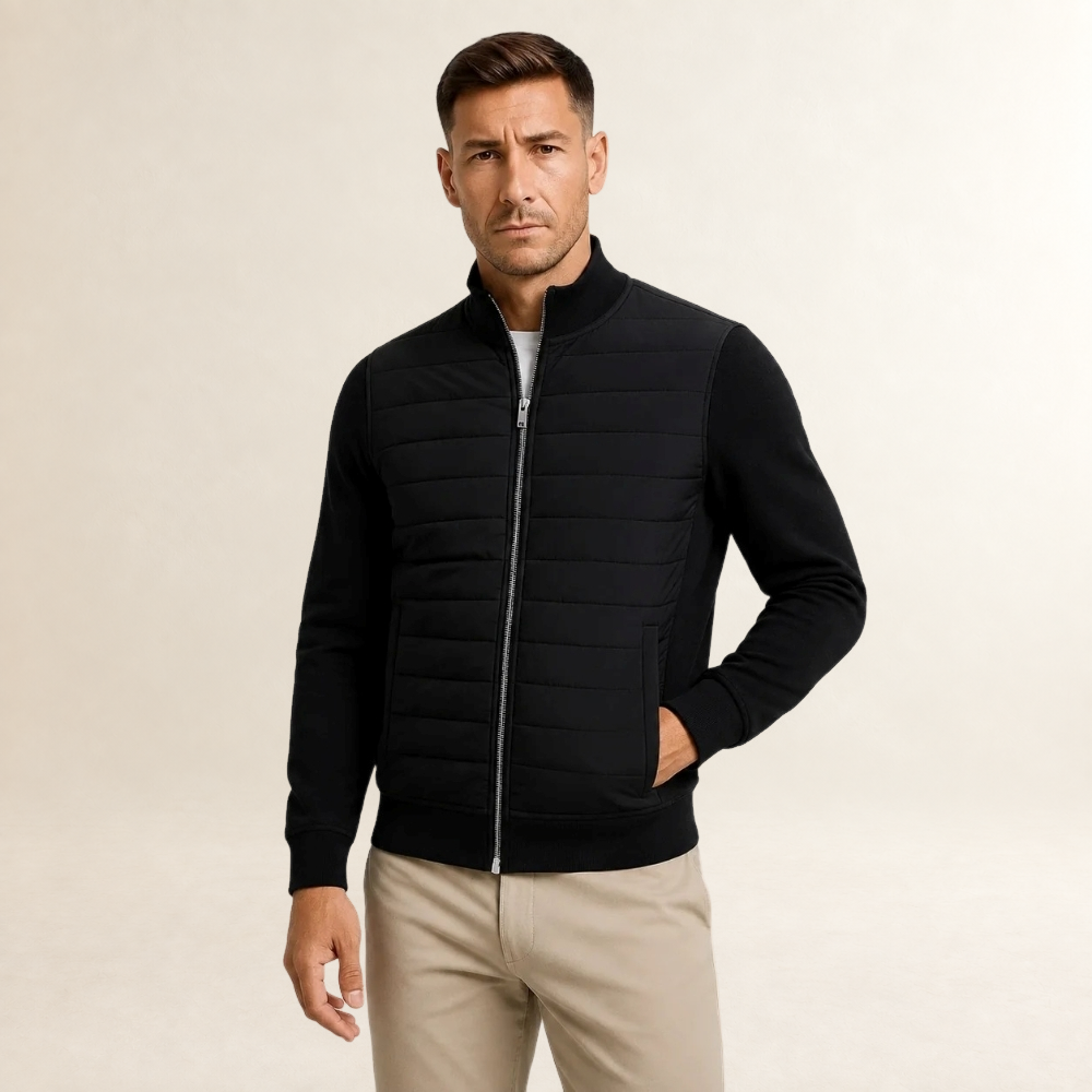 Herren Steppjacke mit Querriegeln und glatten Ärmeln - Stehkragen, Vollreißverschluss