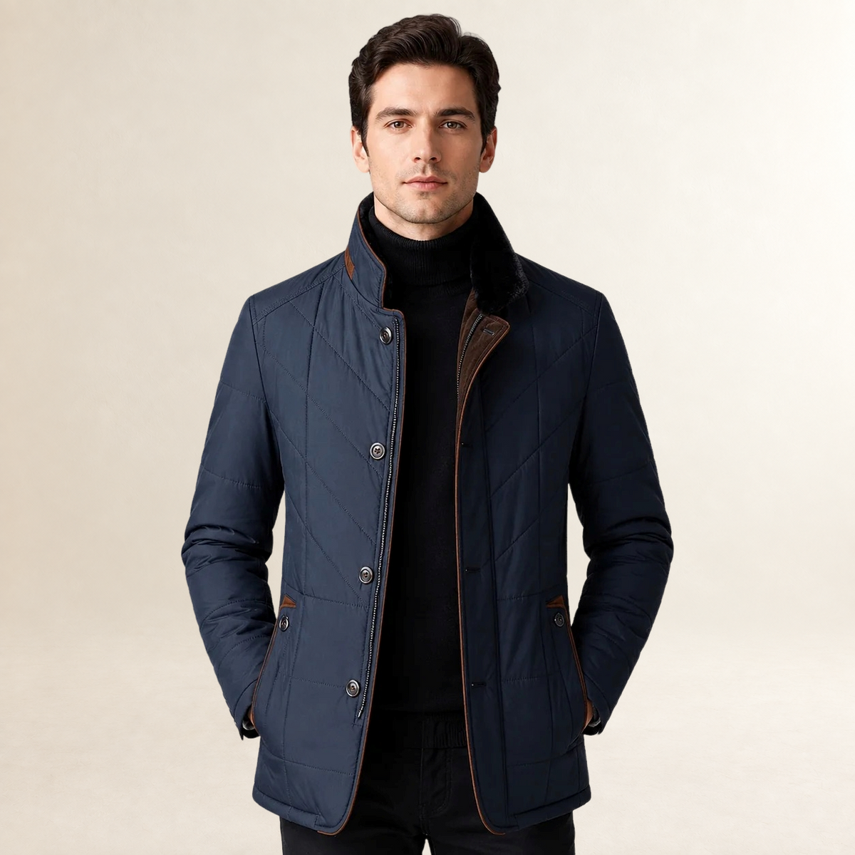 Herren Steppjacke mit Stehkragen und Knopfverschluss - Eleganter Casual Schnitt