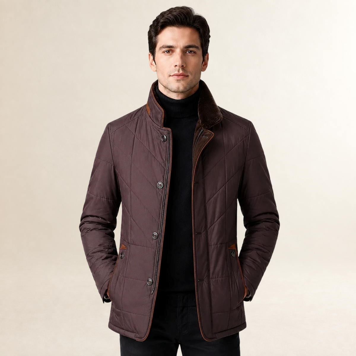 Herren Steppjacke mit Stehkragen und Knopfverschluss - Eleganter Casual Schnitt