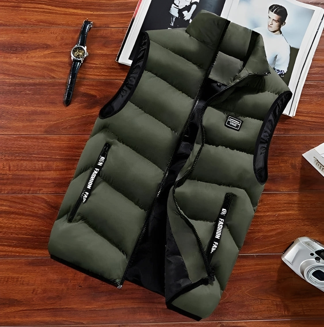 Herren Steppweste - Stehkragen, Reißverschluss, ärmellos, mehrere Taschen