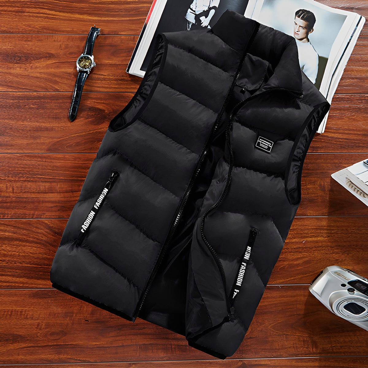Herren Steppweste - Stehkragen, Reißverschluss, ärmellos, mehrere Taschen