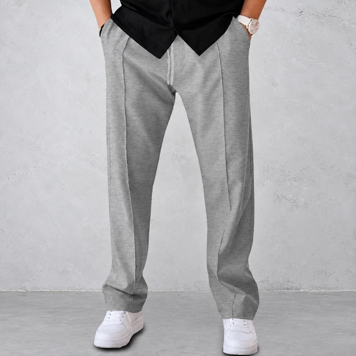 Herren Stoffhose mit Falten, elastischem Bund und Seitentaschen