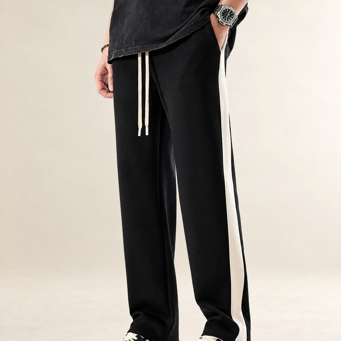 Herren Stoffhose Mit Farbblock-Design Seitlichen Streifen Relaxed Fit
