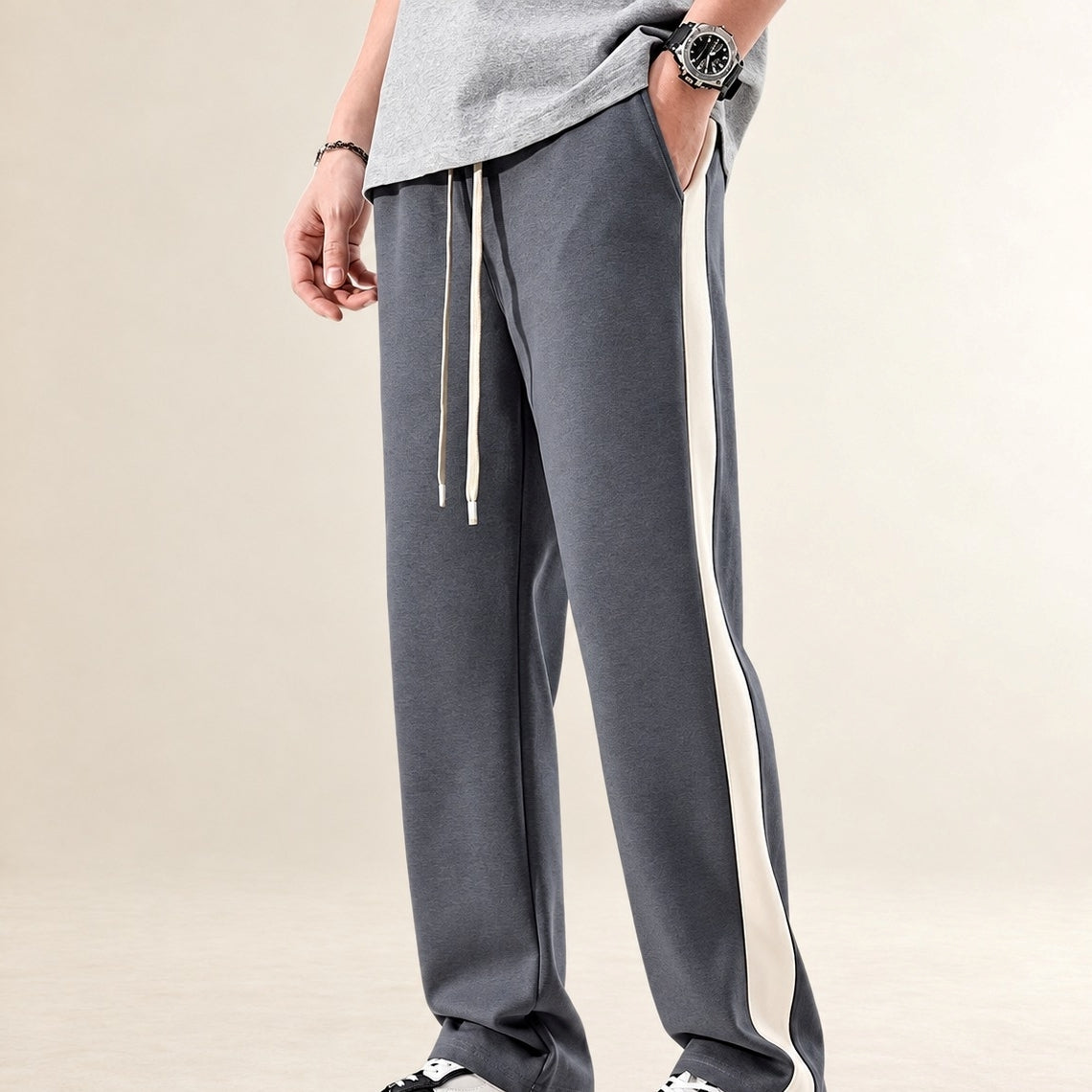Herren Stoffhose Mit Farbblock-Design Seitlichen Streifen Relaxed Fit